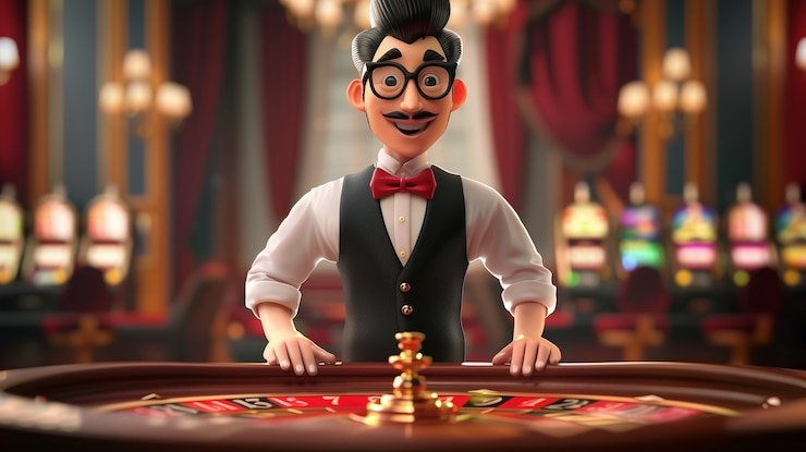 Blueprint Gaming dealer speaking into microphone while overseeing a live blackjack table